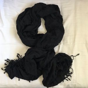 Black Scarf with Fringe Ends